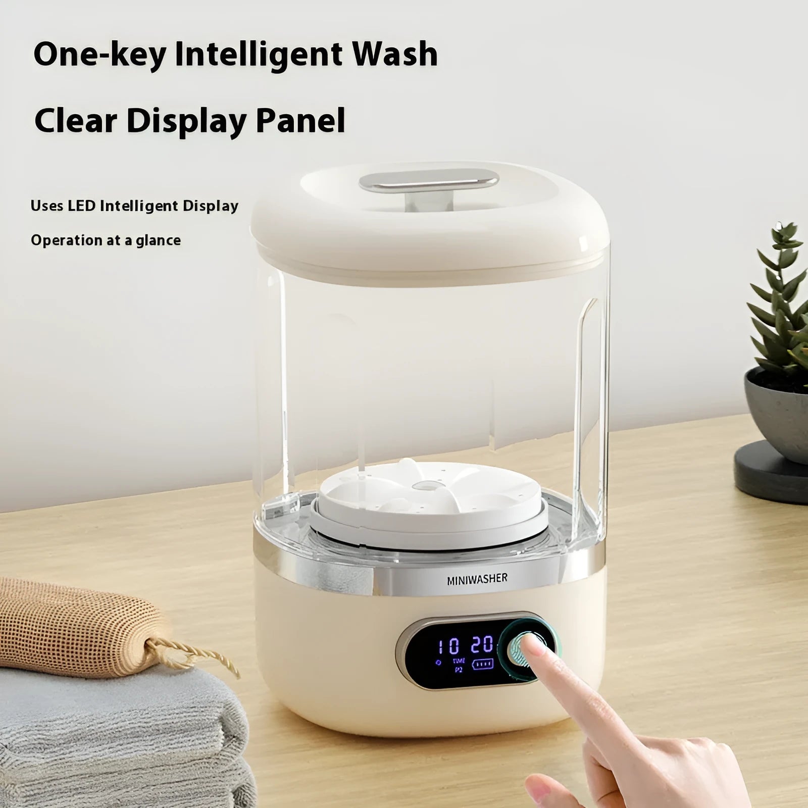 White portable automatic cleaning machine with Type-C charging port and compact dimensions