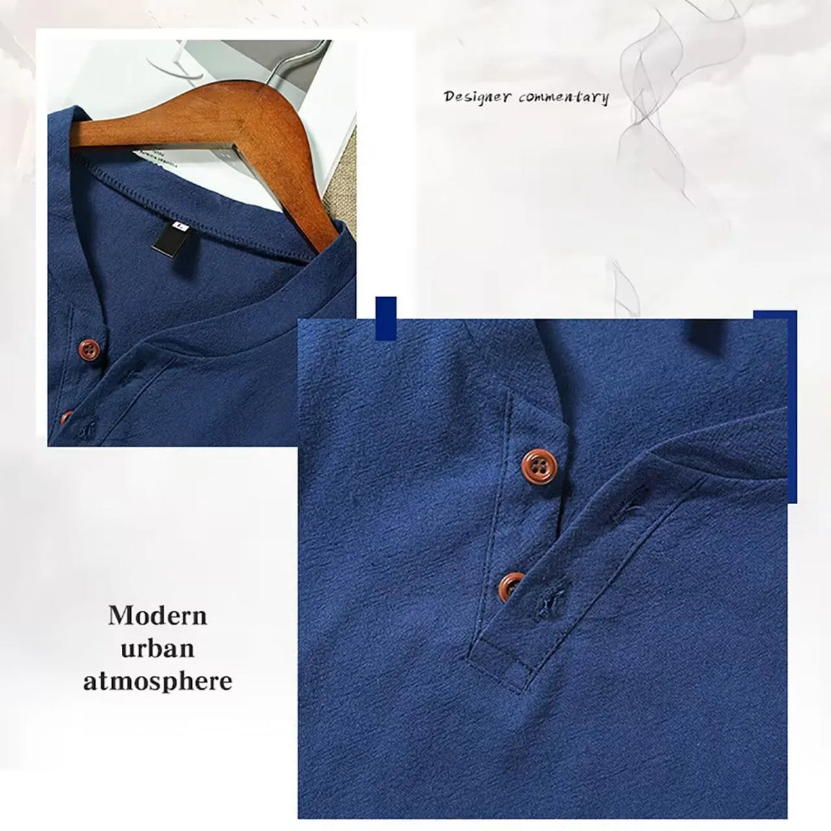 Men's cotton blend long sleeve V-neck casual shirt in blue, grey, black or apricot, sizes L to 5XL