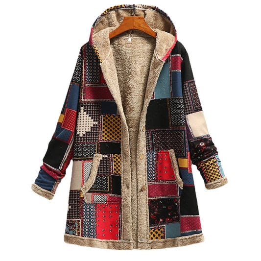 Cotton and linen printed hoodie with warm plush interior in various colors