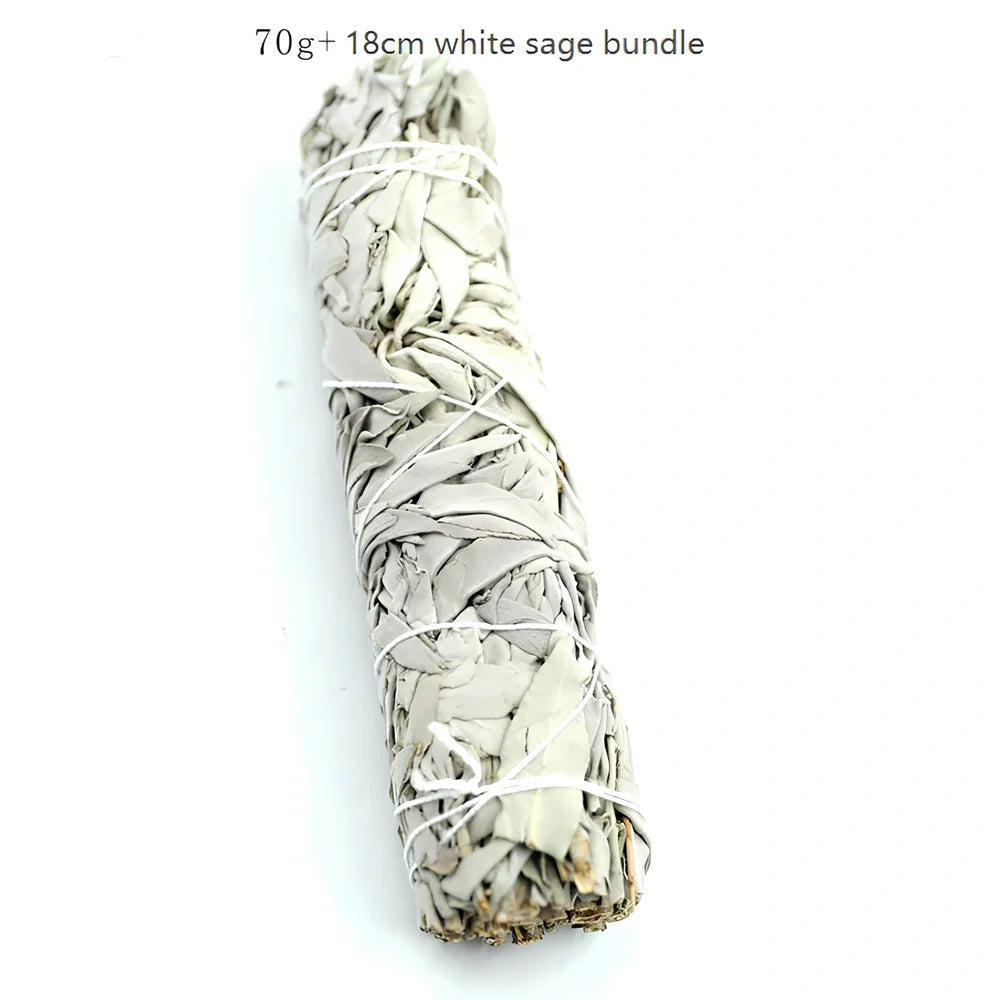 Natural white sage bundle measuring 18cm long with 3.5cm diameter for space purification