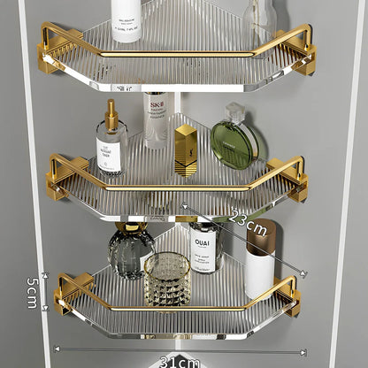 Acrylic bathroom shelving unit with space aluminium frame in gold or silver finish