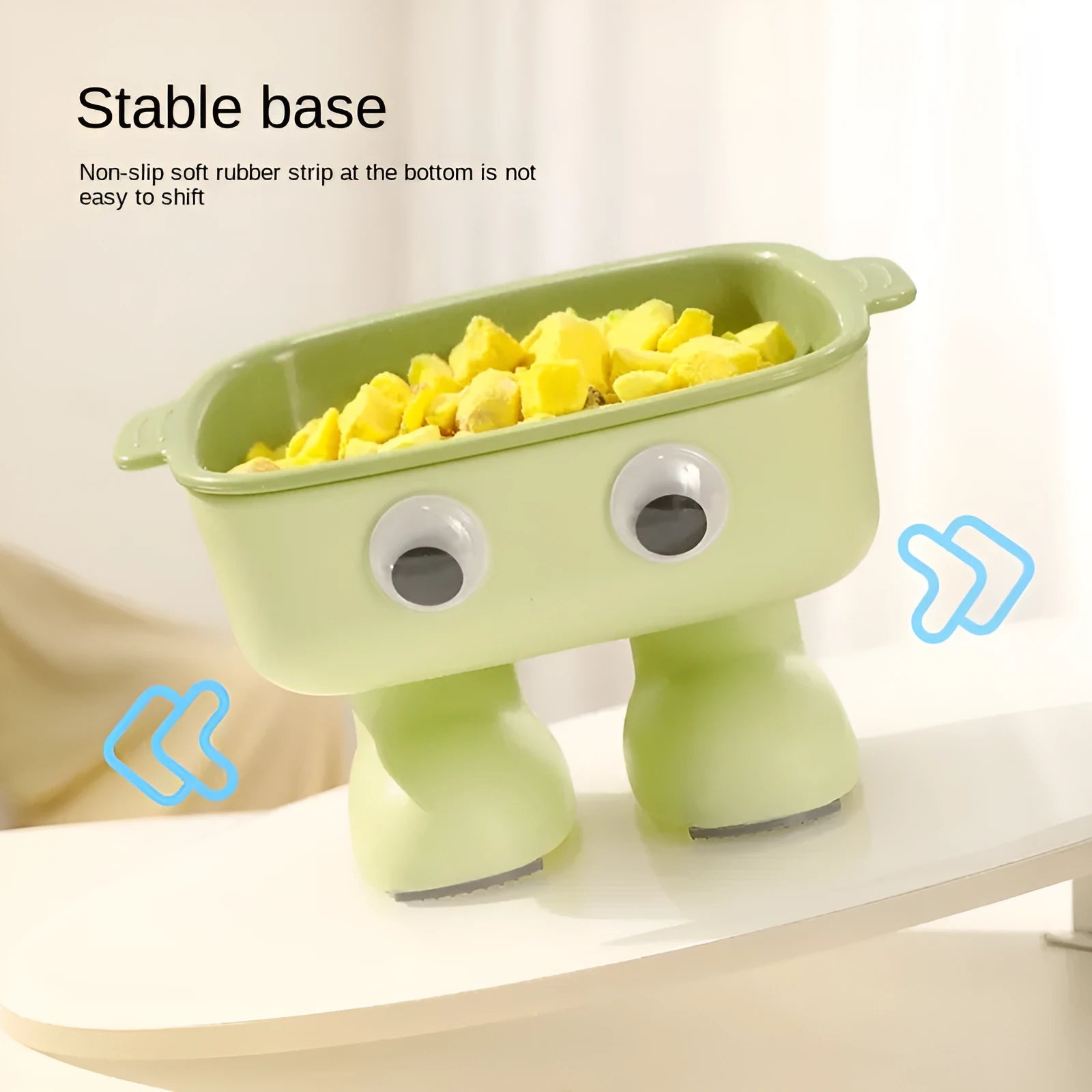 Robot-shaped elevated cat bowl with 15 degree tilt in green colour with detachable inner bowl