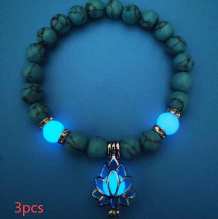 Glow-in-the-Dark Lotus Stone Bracelet with Adjustable Elastic Design for Yoga, Meditation, and Everyday Wear