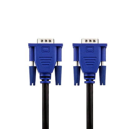 Black VGA video cable with blue mould head, 1.5 metres long for computer to monitor connections