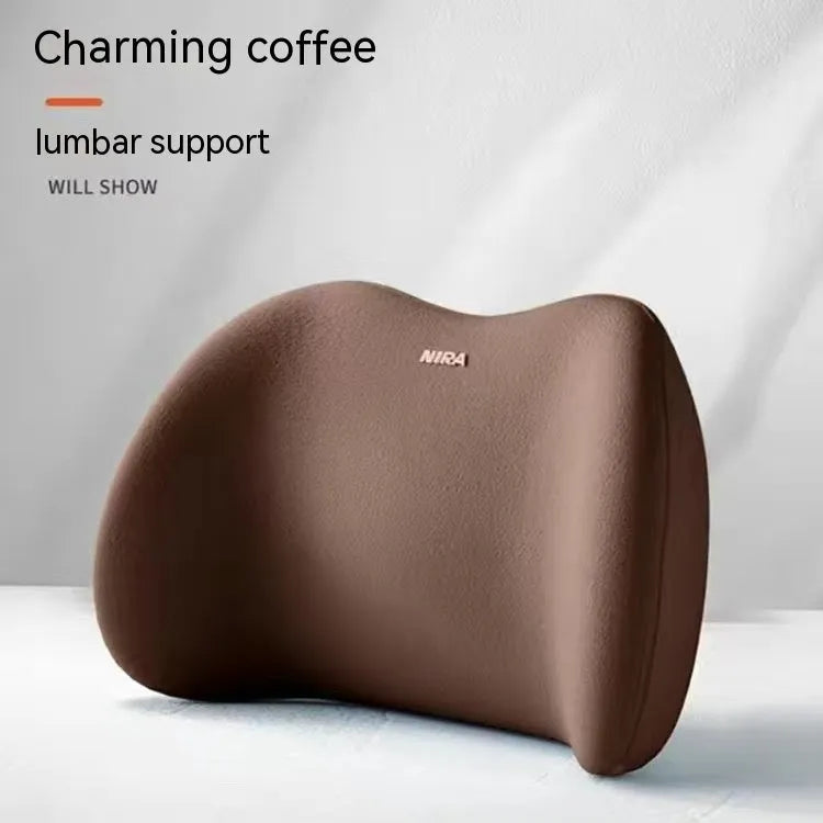 Car headrest pillow and lumbar support pillow set in a choice of five colours on a car seat.
