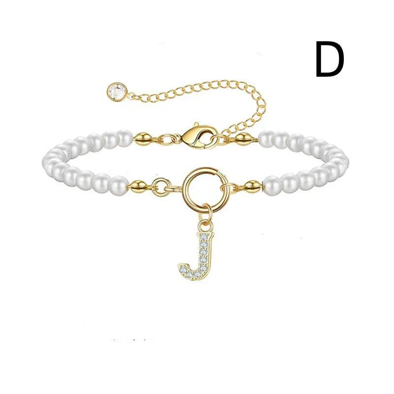 2024 Fashion Toggle Clasp Initial Bracelet with 6mm Pearl