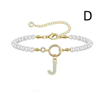 2024 Fashion Toggle Clasp Initial Bracelet with 6mm Pearl