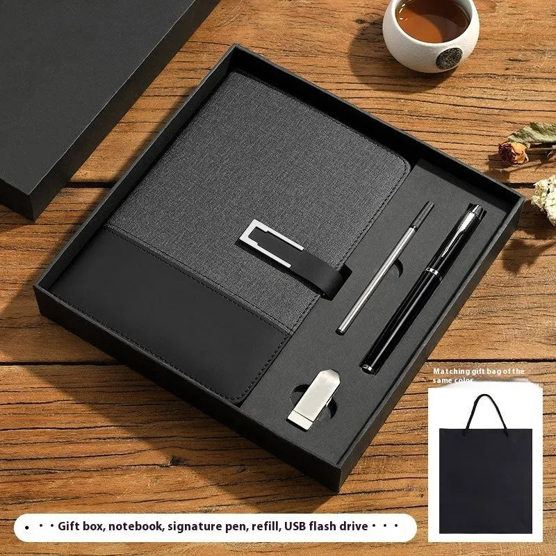 A5 soft PU leather notebook in Business Brown colour, showing thick wood-free paper inside.
