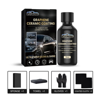 70ml automotive graphene ceramic coating kit with sponge applicator, microfiber cloths, gloves, and coating cloths