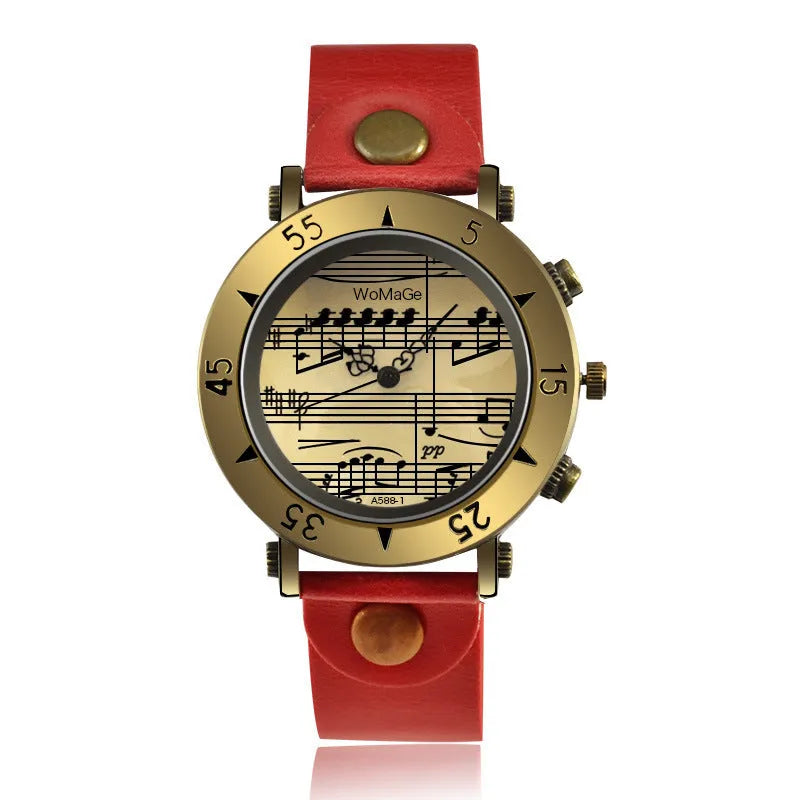 Men's fashion watch with music note symbol on dial, shown in multiple colour options.