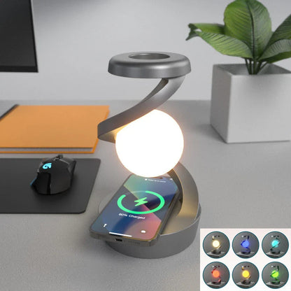 Stylish Rotating Moon Lamp with Wireless Phone Charging - Captivating Desk Accessory with Soothing Lighting and Convenient Wireless Charging