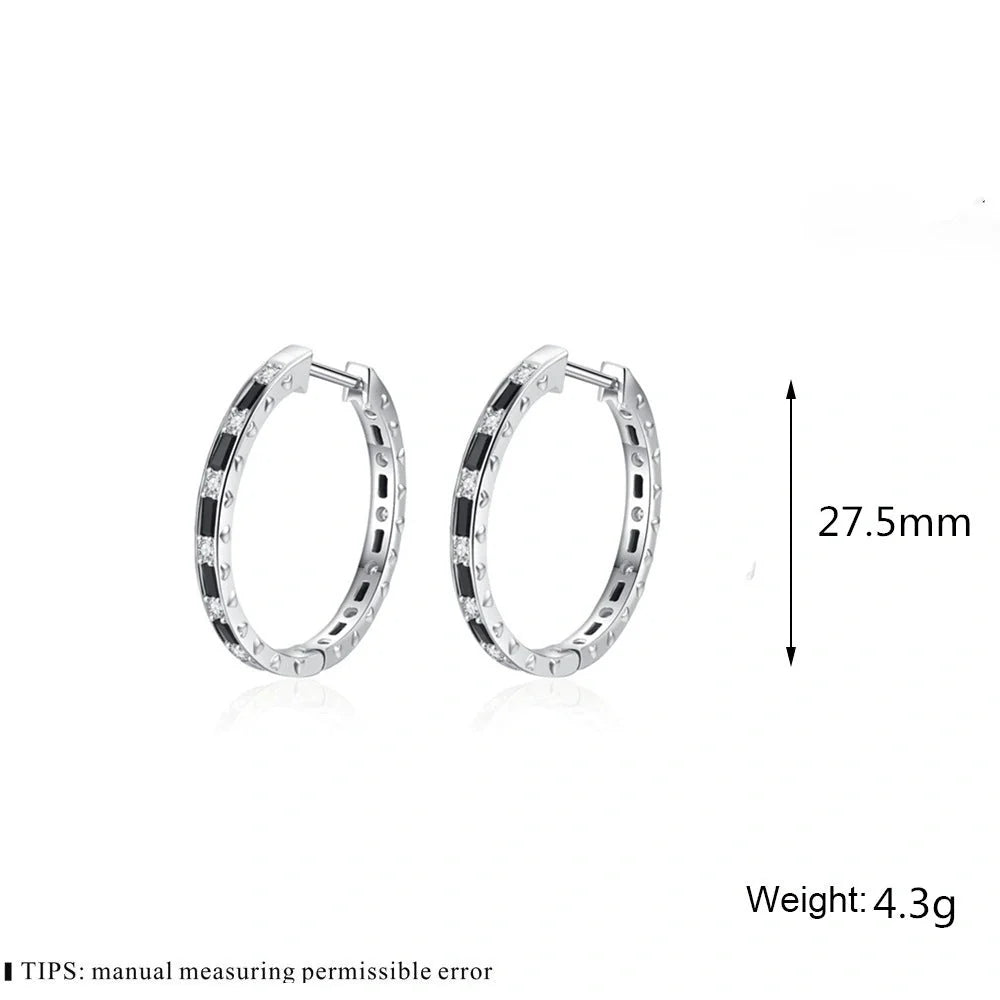 Elegant black zircon earrings featuring a geometric design, crafted from premium copper for a lustrous finish