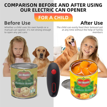 Black cordless electric can opener for automatic opening of tins and bottles