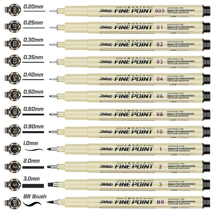 Waterproof black ink needle pen with cartoon syringe drawing on its 133mm plastic body.