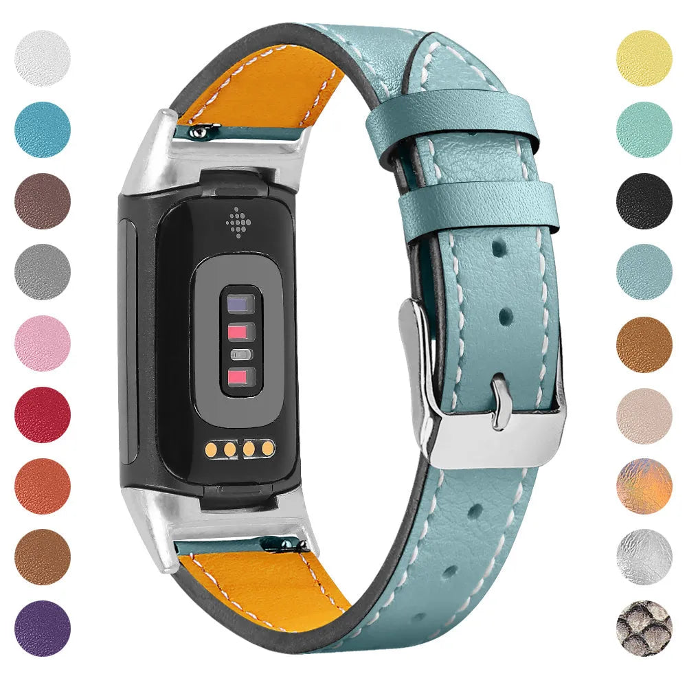 Genuine leather strap for Fitbit charge5/6 smartwatch adjustable 5.5-8.1 inches 16 colours