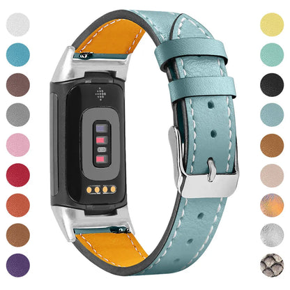 Genuine leather strap for Fitbit charge5/6 smartwatch adjustable 5.5-8.1 inches 16 colours