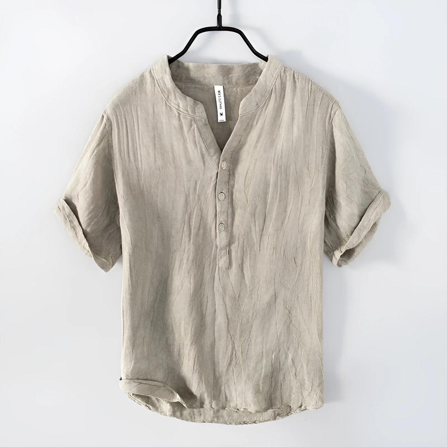 Linen pullover top in solid colour with short sleeves on hanger
