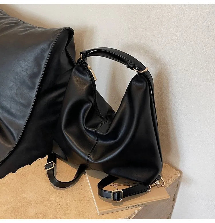 Multi-purpose PU shoulder bag for college and commuting in black, beige, brown or coffee