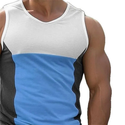 Men's blue cotton-polyester blend sports running vest for fitness and summer athletic wear