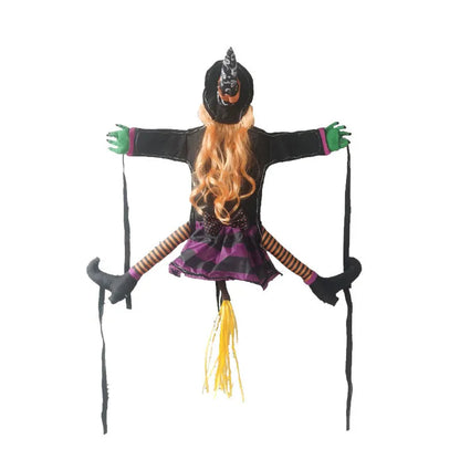 Cloth witch pendant with string of lights for outdoor courtyard hanging decoration, American style