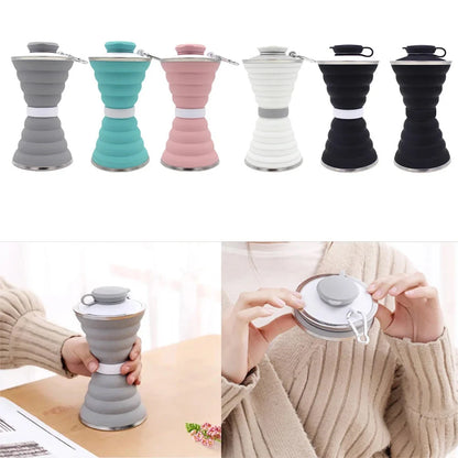 500ml foldable silicone water bottle in various colors, showcasing its compact and leak-proof design
