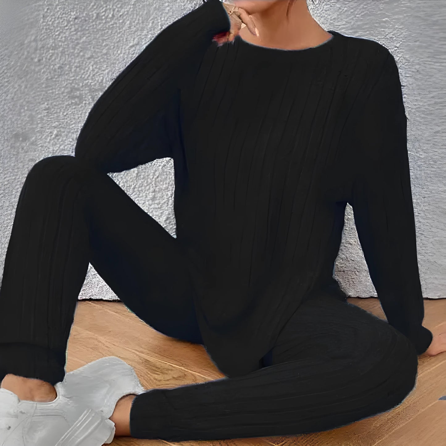 Black and blue polyester two-piece homewear set with regular sleeves in sizes 1XL to 5XL