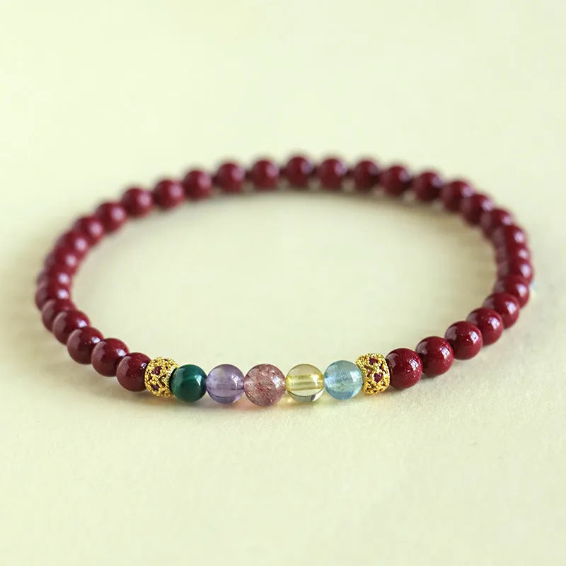 Purple gold cinnabar crystal string beads bracelet showing 4mm and 6mm size options