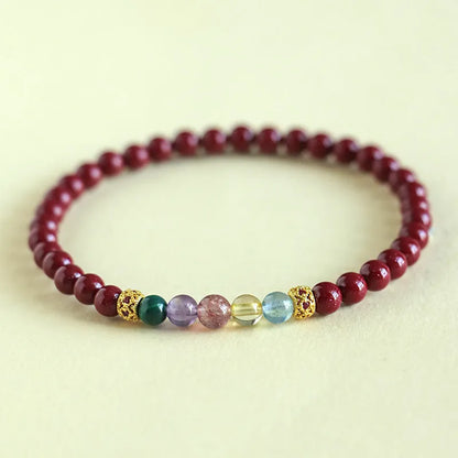 Purple gold cinnabar crystal string beads bracelet showing 4mm and 6mm size options