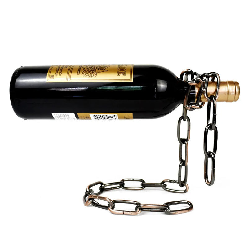 Iron chain wine rack, handmade metal chain bracket wine storage, 20x14x21cm rustic industrial shelf, electroplated copper gold silver finish, wall mounted display solution for bottles