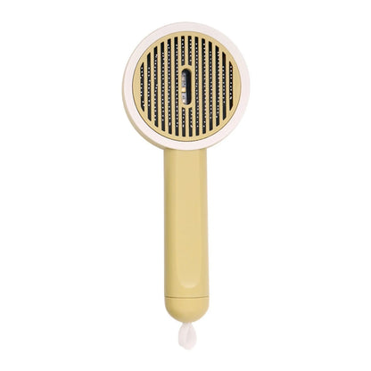 Rechargeable pet grooming brush with UV sterilization, automatic hair removal, and ergonomic floating comb design