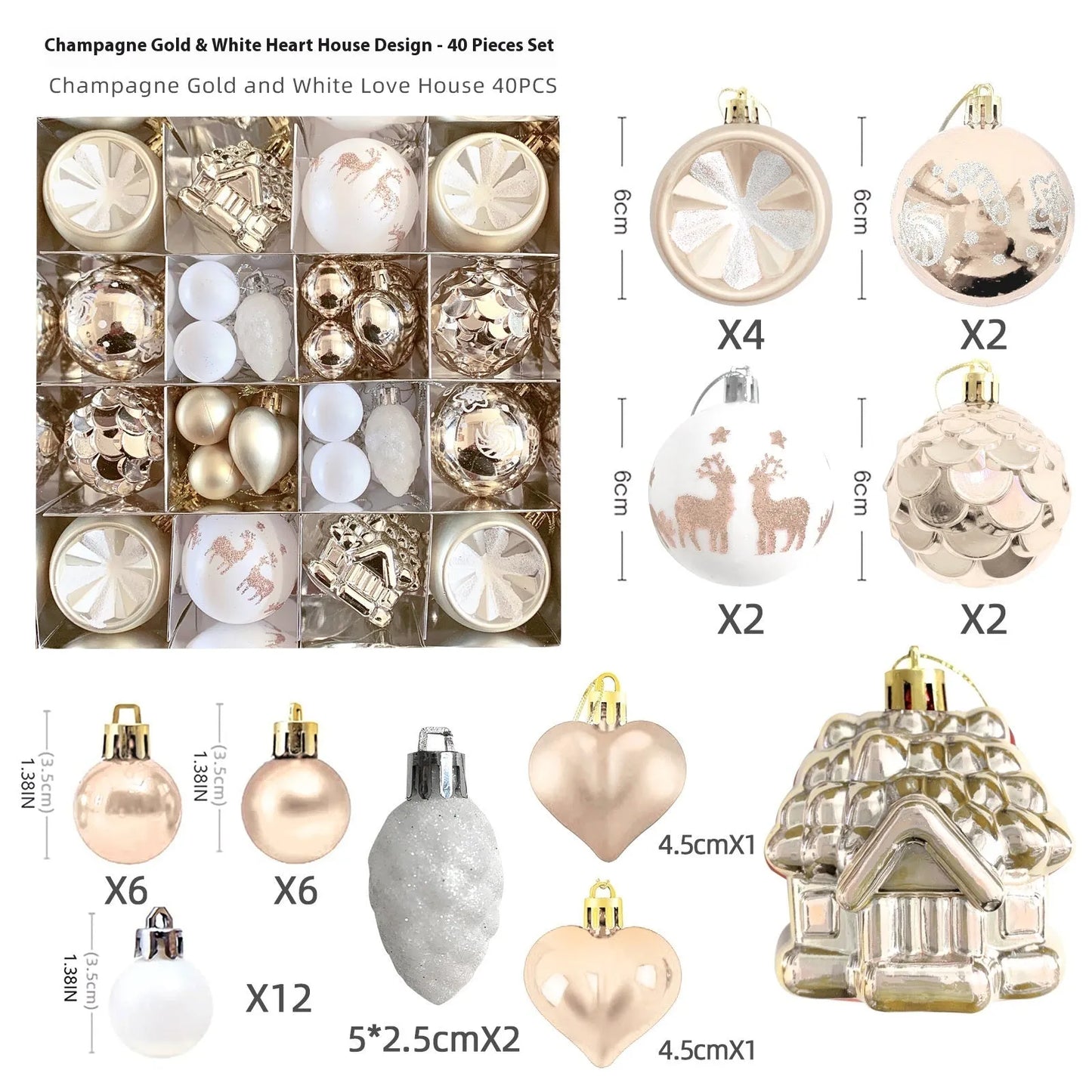 Christmas decoration pendant set with electroplated balls and painted gifts in cowhide presentation box
