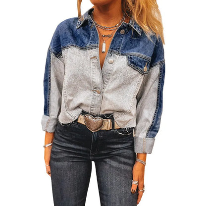 Women's loose fit denim coat with single row multi-buckle fastening in cotton fabric