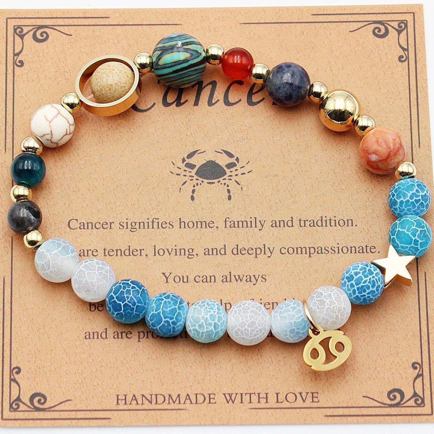 Handcrafted zodiac bracelets with natural stone beads and constellation designs