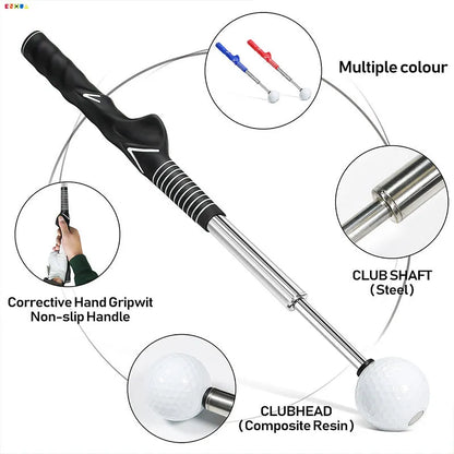 Golf telescopic swing simulator with adjustable stainless steel shaft in black, blue, or red colours for home training