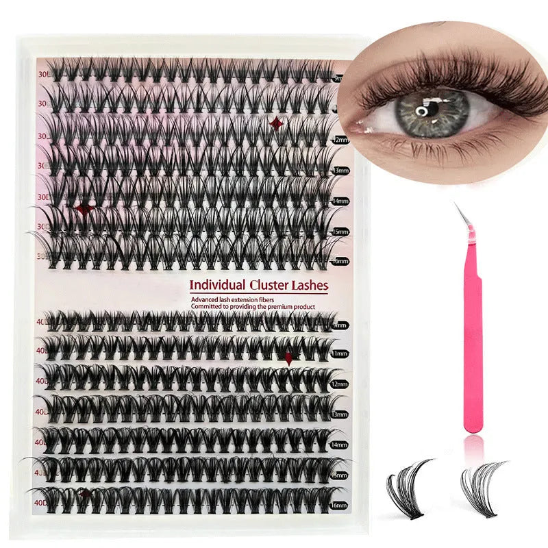 DIY mixed pack of 30D and 40D false cluster eyelashes with tweezers