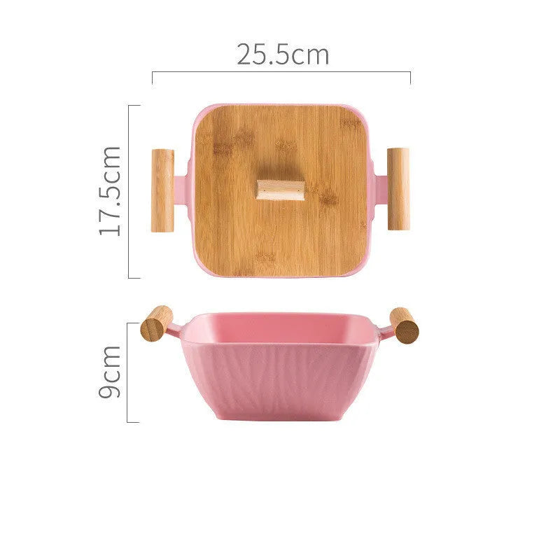 Irregular shaped porcelain ceramic bowl with lid in black, green, pink, or white colour options
