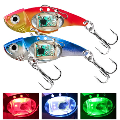 Blue and red Metal Vib electronic fishing lure with luminous metal finish