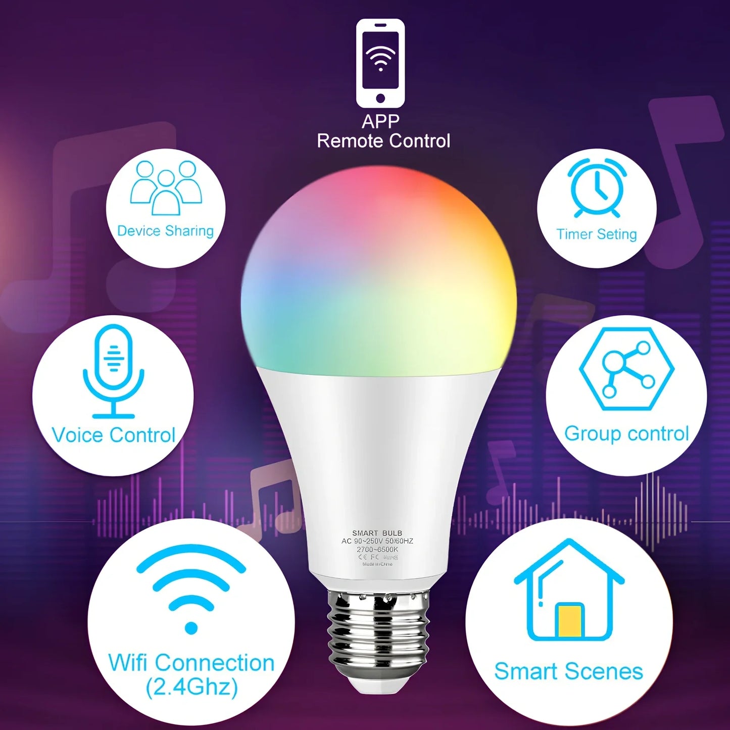 WiFi smart bulb with plastic-clad aluminium body measuring 60mm diameter