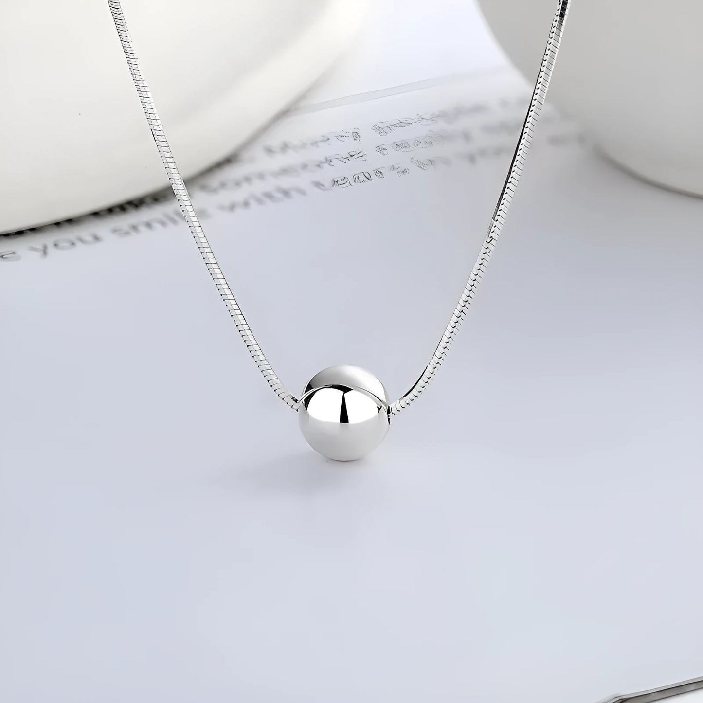 925 sterling silver clavicle chain necklace with small round ball pendant