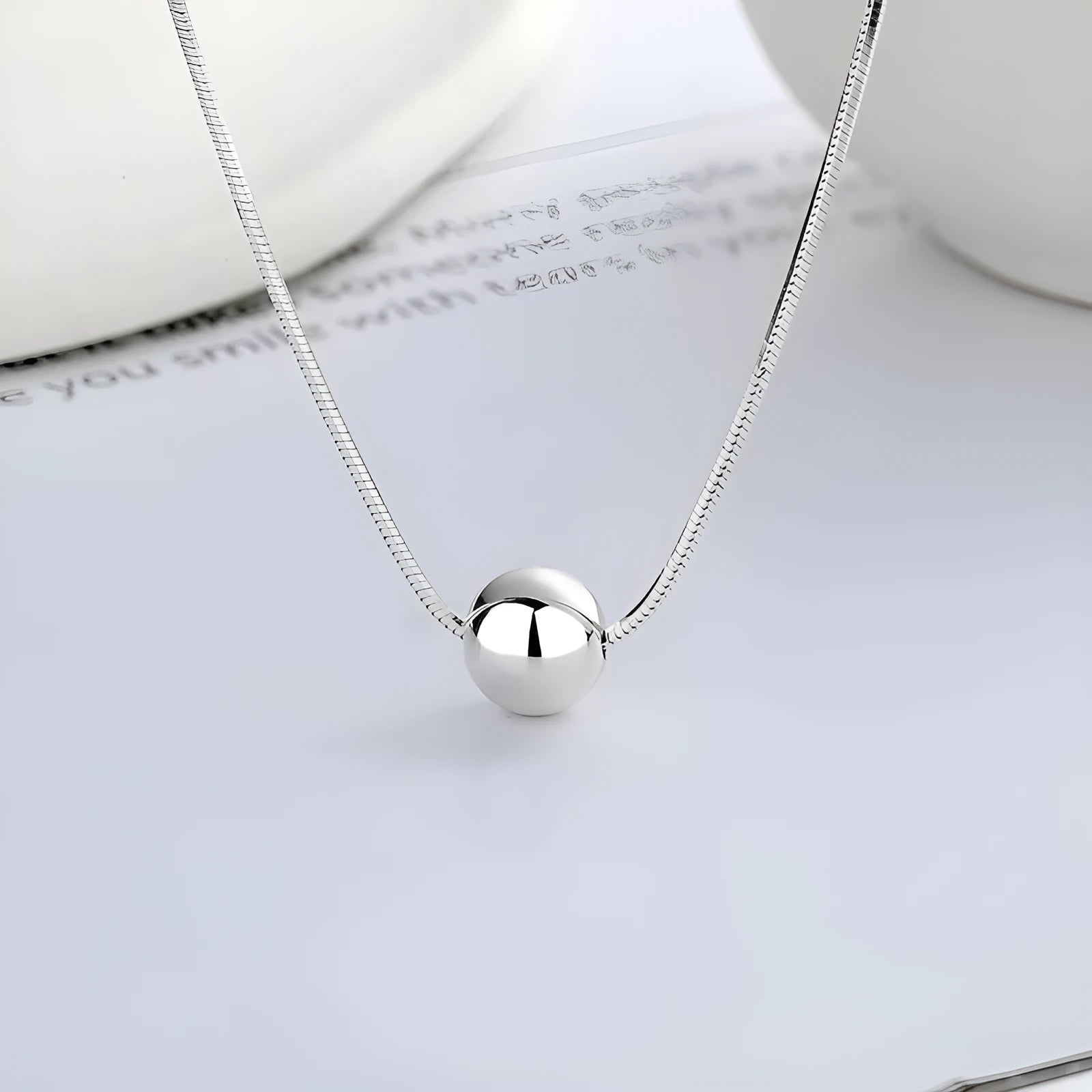 925 sterling silver clavicle chain necklace with small round ball pendant