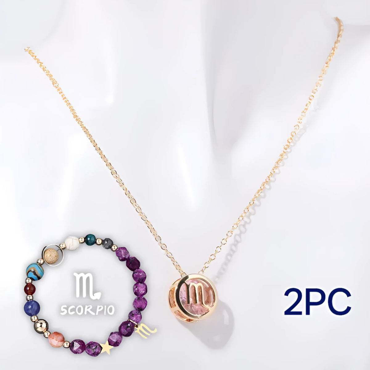 Natural stone bead necklace and matching bracelet set showing varied gemstone colours and textures.