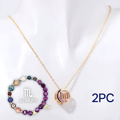 Natural stone bead necklace and matching bracelet set showing varied gemstone colours and textures.