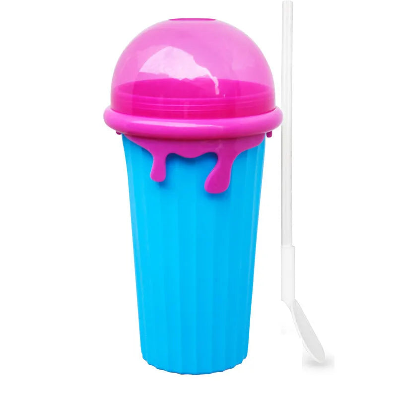 Blue 500ml slushy maker cup with squeeze bottle design for quick-frozen smoothies and homemade ice cream