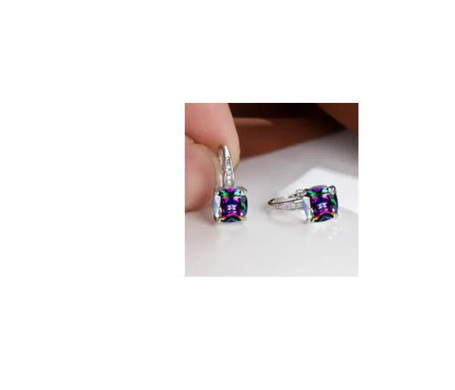 Square geometric ear clip with moissanite stones and electroplated gold finish