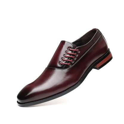 Men's business formal shoes in black, wine red or yellow, breathable PU upper, sizes 38 to 48