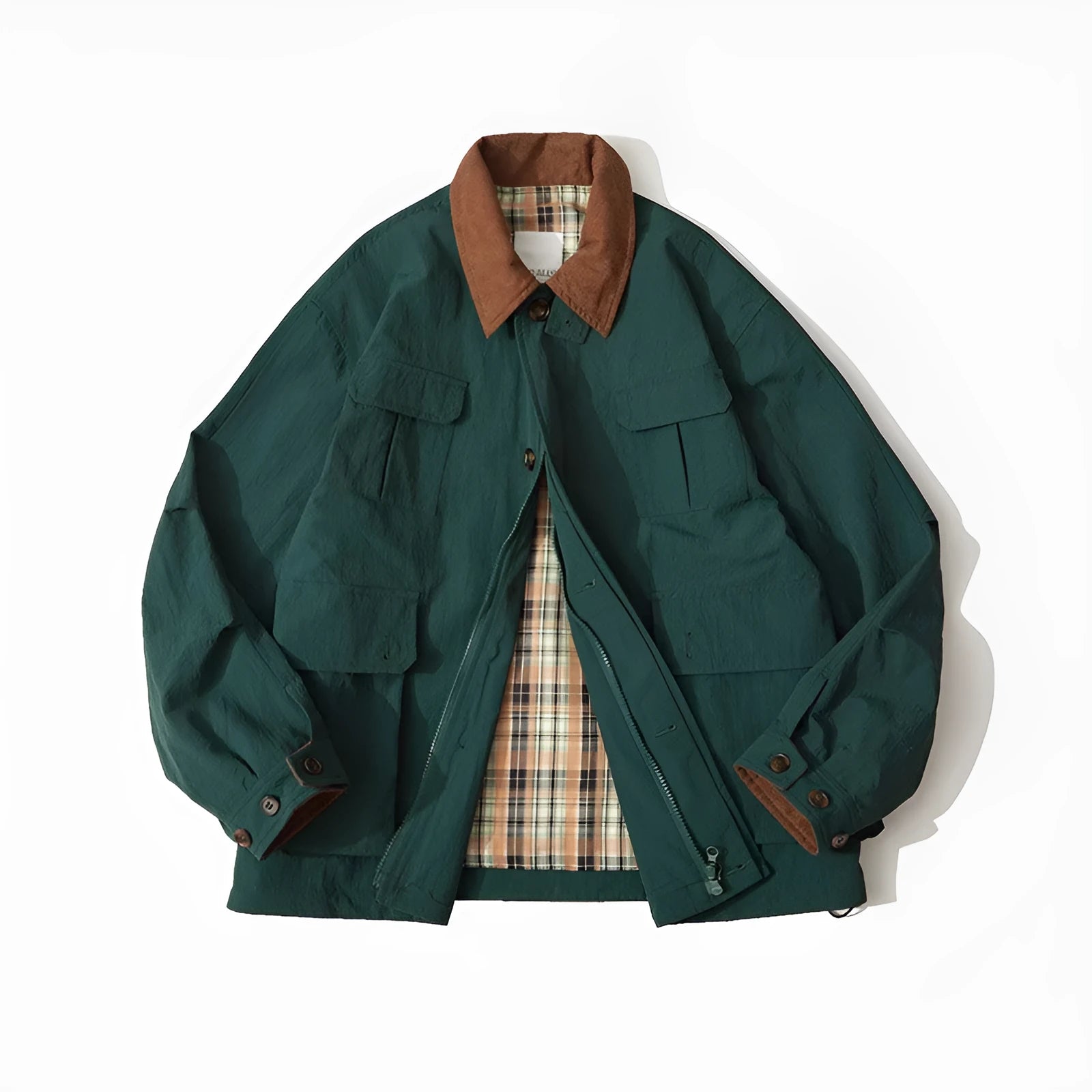 Green and apricot coloured casual polyester jacket with long sleeves and side seam pockets