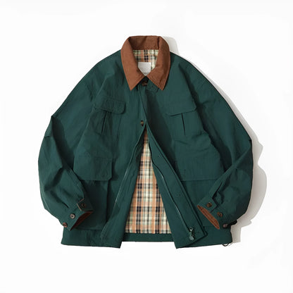 Green and apricot coloured casual polyester jacket with long sleeves and side seam pockets