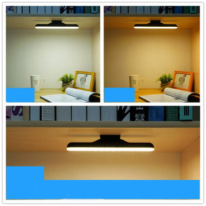 Modern plastic LED desk lamp with touch-sensitive dimming controls and rechargeable battery