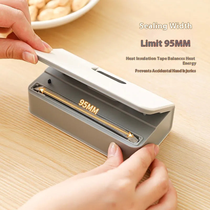 Small portable mini sealing machine for food hand press heat seal snack plastic bags in modern simplicity style measuring 4x3.5x14.4 cm available in white and blue
