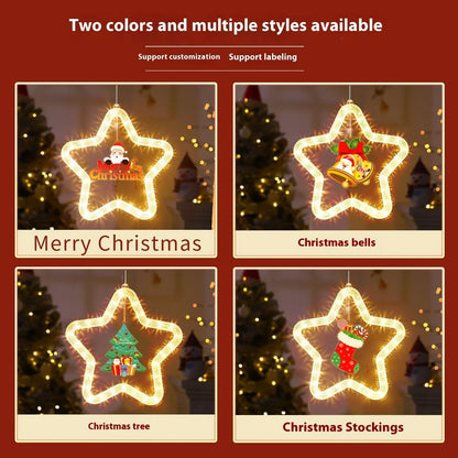Festive LED Christmas star pendant light with five-point design, perfect for holiday decorations on windows, doors, and more